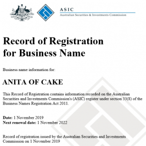 Registration for Business Name